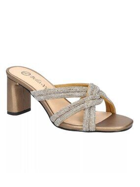 100$ Bella Vita Carmen Rhinestone Metallic Block Heel Sandals Size 8.5 Gold